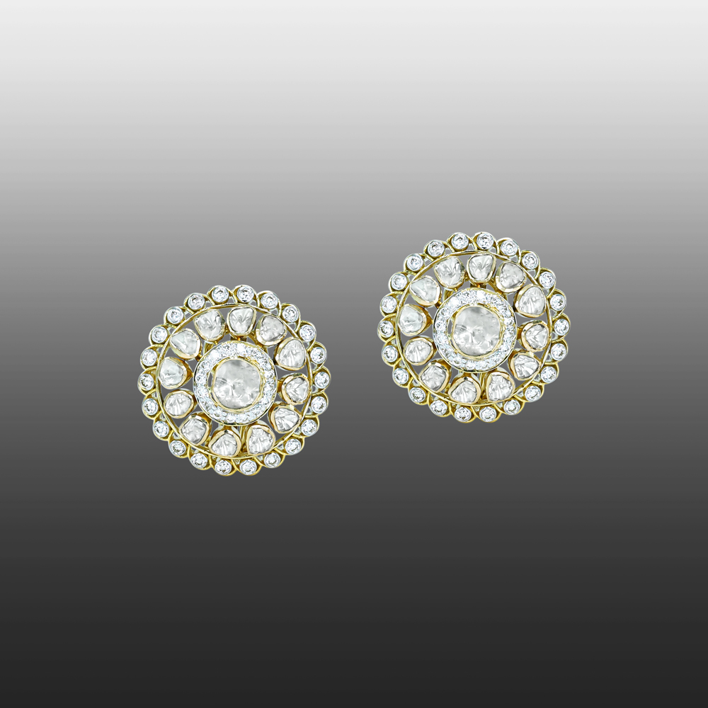 Circular Polki Stud Earrings with Intricate Halo
